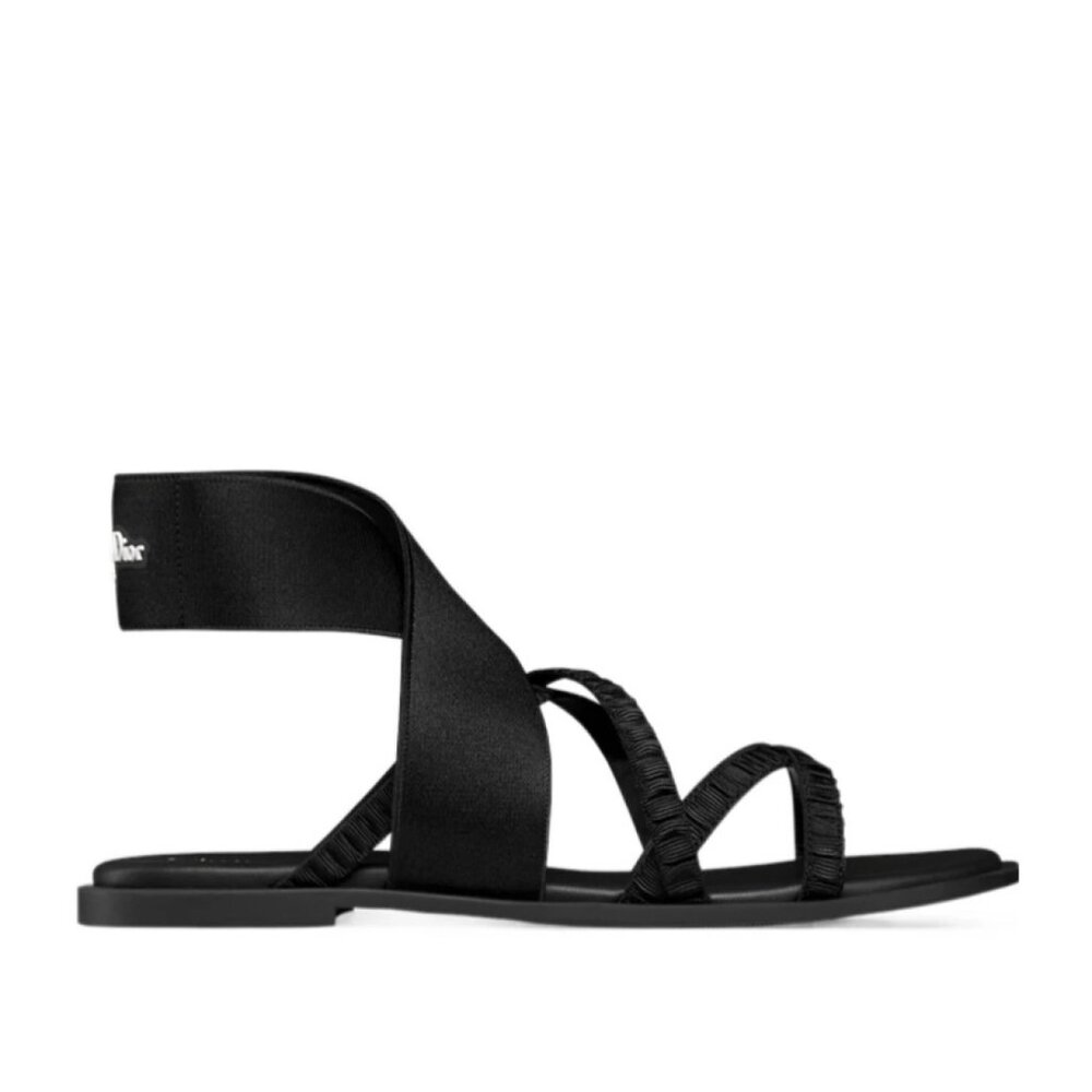 DIOR Shade Strappy Elastic Flat Gladiator Ribbon Sandals Shoes Black Black